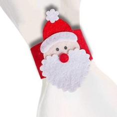 Husa deocarativa festiva pentru servetele si tacamuri, tema mos craciun, material textil si poliester, 5.5 x 10 cm, rosu