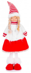 MagicHome Figurină de Crăciun, Fetiță &amp;icirc;n rochie, țesătură, roșu și alb, 17x13x48 cm foto
