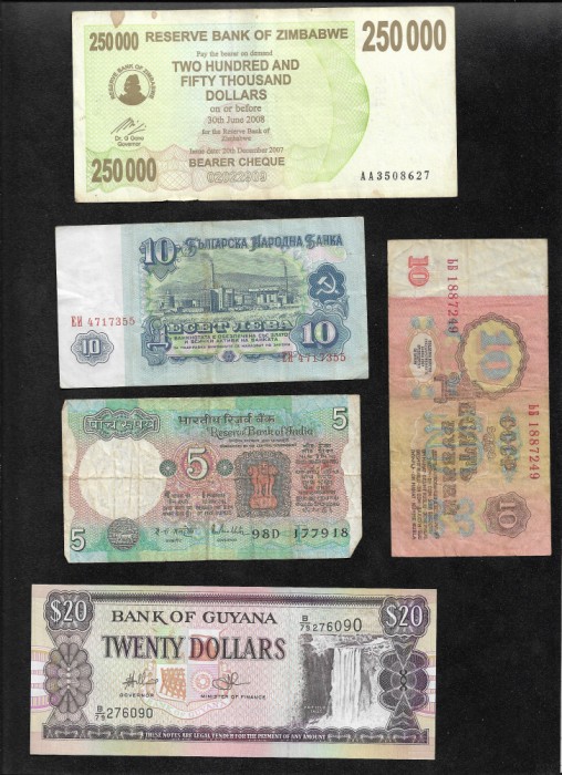 Set 5 bancnote de prin lume adunate (cele din imagini) #287