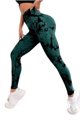 Colanti Sport Yoga Basic cu talie inalta si Model Tie-Dye, Verde - S foto