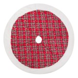 Covor rosu pentru bradul de Craciun cu margine alba, model carouri, 90 cm