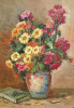 Constantin Păun-&quot;Vas cu crizanteme&quot;, pictură &icirc;n ulei, Flori, Realism