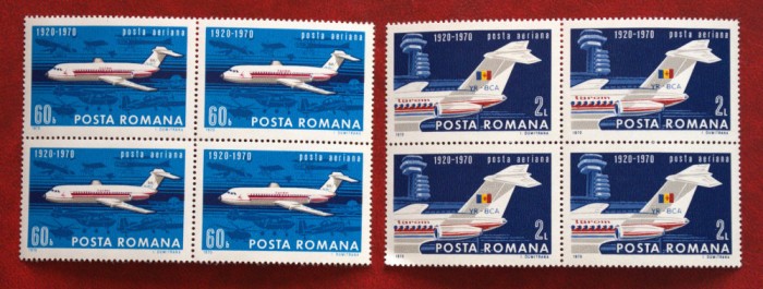 Romania 1970-lp 722 (50 de ani de aviaţie civilă), Bloc de 4-MNH-nestampilata