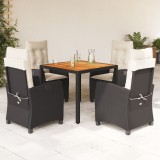 VidaXL Set mobilier de grădină cu perne, 5 piese, negru, poliratan