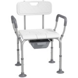 HOMCOM Scaun Baie cu Spătar și Brațe, Toaletă cu &Icirc;nălțime Reglabilă, Scaun Toaletă cu Plăcuță de Picior, 53,5x46x70-82,5 cm, Alb | Aosom Romania