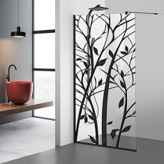 Paravan dus walk-in Aqua Roy Black, model Wood negru, sticla 8 mm clara, securizata, anticalcar, 70x195 cm