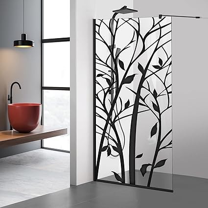Paravan dus walk-in Aqua Roy Black, model Wood negru, sticla 8 mm clara, securizata, anticalcar, 70x195 cm