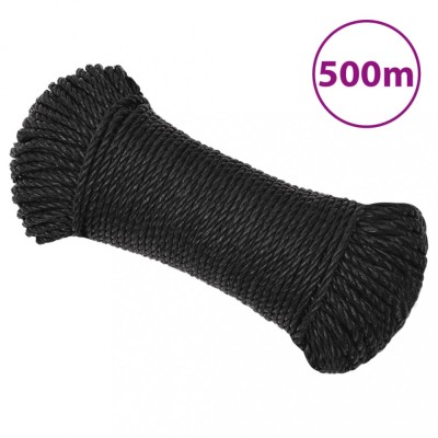 vidaXL Fr&amp;acirc;nghie de lucru, negru, 6 mm, 500 m, polipropilenă foto