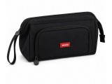 Penar negru 22 x 12 x 9,5 cm, compartimentat cu 2 fermoare, buzunar frontal