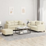 vidaXL Set de canapele cu perne, 3 piese, crem, piele ecologică