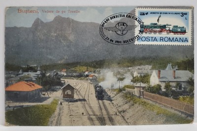 BUSTENI , VEDERE DE PE TRESTIE , IN PRIM PLAN CALEA FERATA , CARTE POSTALA , INCEPUT DE SECOL XX, VEZI DESCRIERE ! foto