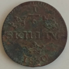 Moneda Suedia - 1/6 Skilling 1830