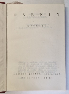 VERSURI de ESENIN , 1964 *EDITIE BILINGVA , *FORMAT REDUS foto