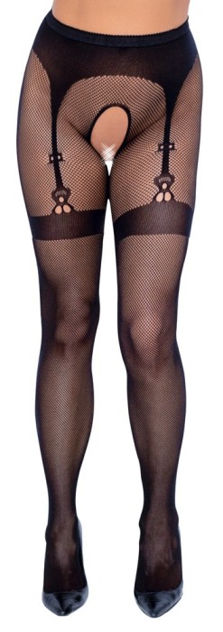 Dres negru decupat intre picioare, Crotchless Tights, S-L