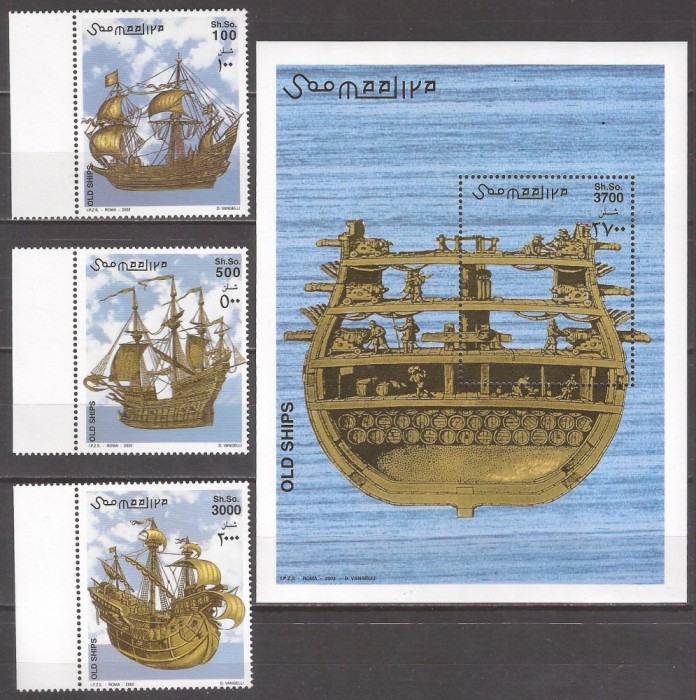 SOMALIA 2002 TRANSPORT CORABII ( serie + colita dt.) MNH