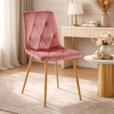 Scaun de bucatarie si living Artool Libra, catifea roz, picioare metal natur