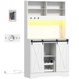 HOMCOM Servantă de Bucătărie Rustică 180 cm, Dulap cu Priză de Alimentare, Lumini LED, Suport pentru Sticle, Suprafață pentru Cuptor cu Microunde, Raf