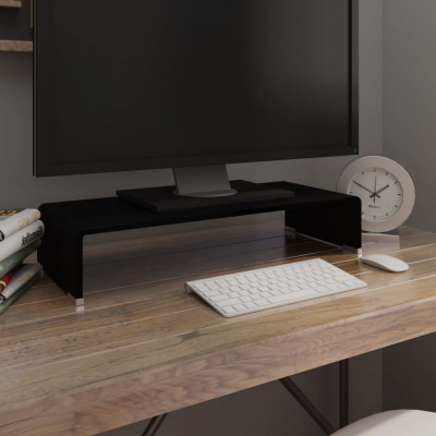 Stand TV/suport monitor din sticlă, negru, 60x25x11 cm foto