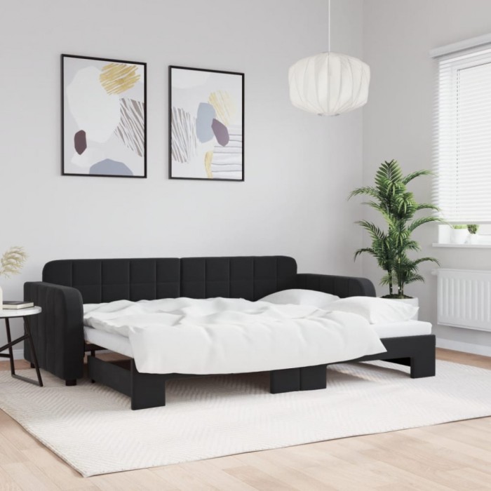 vidaXL Pat de zi cu extensie, negru, 80x200 cm, catifea 3196926