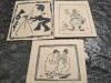 Lot 3 lucrari grafica, tus, caricaturi Cik Damadian, hartie razboi, cca 13x17 cm, Portrete, Carbune, Avangardism