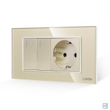Cumpara ieftin Intrerupator Dublu Cap Scara + Priza cu Rama din Sticla LUXION, Standard Italian, 4M SmartElectro IntelligentHouse