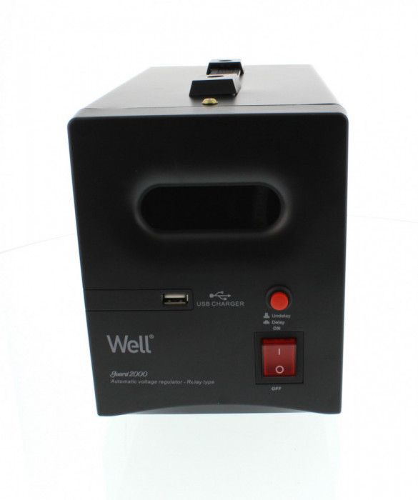 Stabilizator automat de tensiune cu releu 2000VA/1200W, negru Well