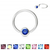 Piercing din oțel inoxidabil - inel cu un cristal colorat &icirc;ntr-o ramă rotundă - Dimensiune: 1,6 mm x 11 mm, Culoare zirconiu piercing: Transparent - C