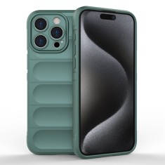 Husa pentru iphone 15 pro max, antisoc, margini cu striatii, design minimalist, green foto