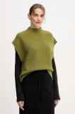 United Colors of Benetton vestă din amestec de l&acirc;nă culoarea verde, cu turtleneck, 1244D10EF