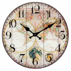 Ceas de perete, rotund, model harta lumii, 30 cm, multicolor foto