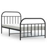 Cumpara ieftin Cadru pat metalic cu tablii de cap/picioare, negru, 107x203 cm