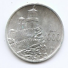 San Marino 1000 Lire 1988 - (First tower) 14.6g/835, V19, KM-227 UNC !!!