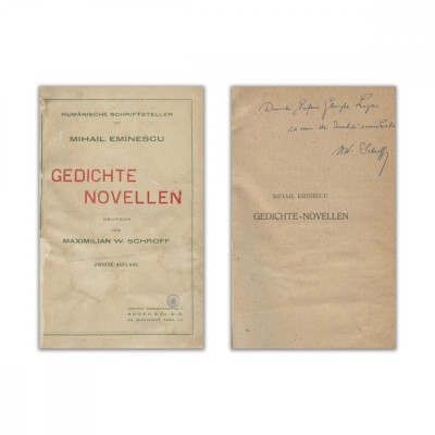 M. Eminescu, Gedichte - Novellen, a doua ediție, 1923, cu dedicația traducătorului foto