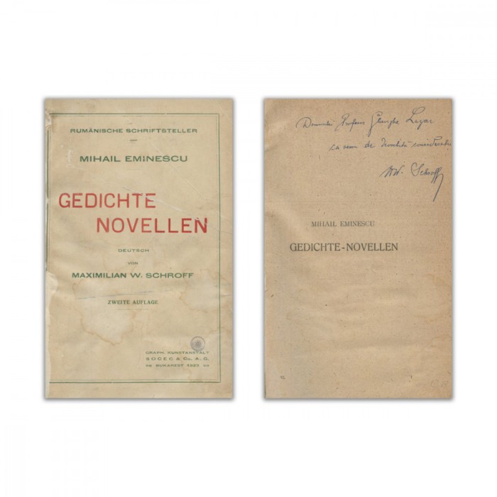 M. Eminescu, Gedichte - Novellen, a doua ediție, 1923, cu dedicația traducătorului