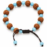 Bratara snur Rudraksha Amazonit, pietre naturale, reglabila unisex albastru