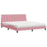 Cumpara ieftin Pat cu saltea, Hanko, roz, 180x200 cm, catifea