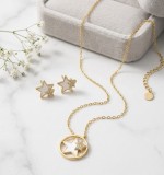 Cumpara ieftin Set din Argint 925 Placat cu Aur , zCelestial Star, , Colier E i Cercei cu Stelute E i Zirconii, 4.1g