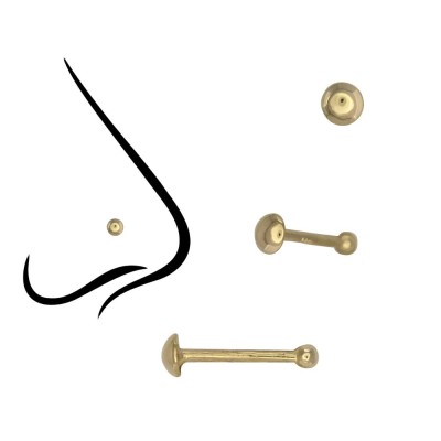Piercing din Aur 14K pentru Nas, cu Biluta Semirotunda de 2mm &amp;ndash; Prindere prin Presiune, Capat fix de 1mm (fara filet) foto