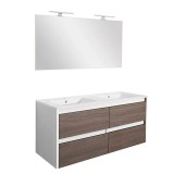 Set Mobilier Baie Leziter Porto Prime 120 cm, Alb - Stejar Sonoma, Cu Lavoar Dublu Si Oglinda Cube, Montare Pe Perete