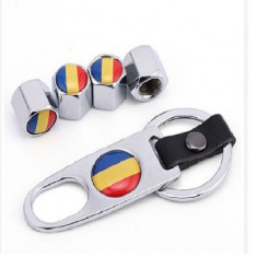 Set 4 capacele ventil roti Romania breloc tricolor valva