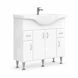 Dulap Baie Inferior Bianca Plus 105 Alb Lucios cu Lavoar Ceramic 105x50 cm, MDF, PAL. Mobilier Baie