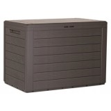 Cumpara ieftin Lada Depozitare Gradina Woodebox, 190L, 78x44x55 cm, Maro Inchis, Plastic Imitatie Lemn, Impermeabila, cu Manere
