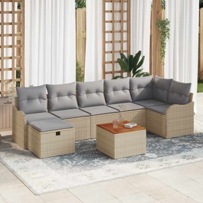 vidaXL Set de canapele pentru grădină cu pernă 8 pcs Bej Rattan poli foto