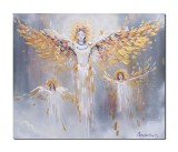 Tablou cu ingeri pictat manual cu auriu, 60x50cm acril pe panza, Mircea Iordache