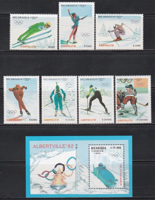 Nicaragua 1990 - Jocurile Olimpice de iarnă - Albertville, Serie + Colita, MNH