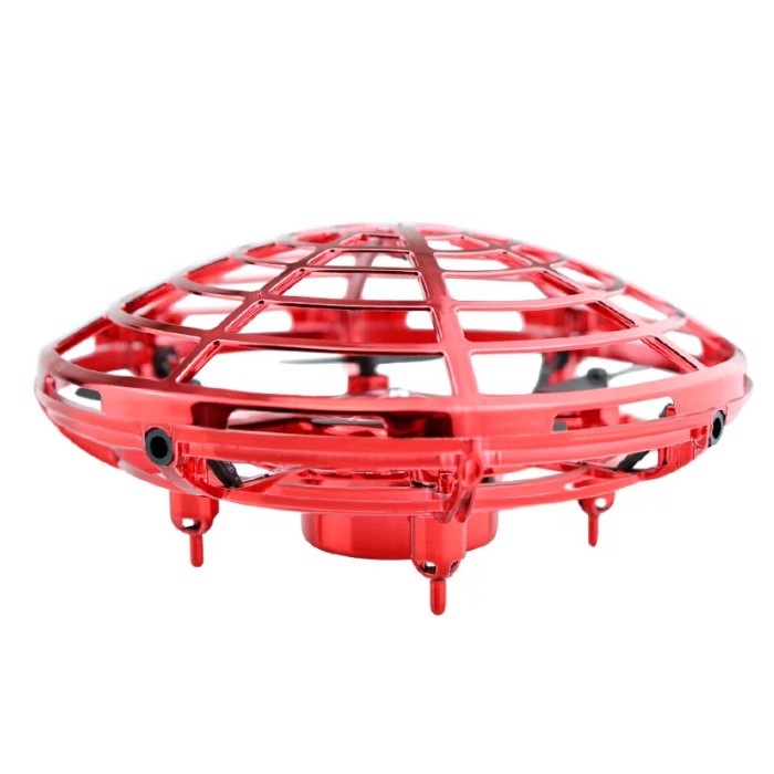 Mini drona OZN disc zburator interactiv 5 senzori infrarosu lumina LED YC Toys rosu