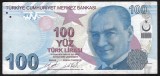 TURCIA 100 LIRE 2009 ( 2017) prefix F [3] P- 226d , Semn Guvernator : Murat Uysal , Viceguvernator : Ugur Namik Kucuk , VF