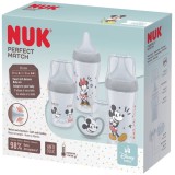 Set NUK Perfect Match Disney Mickey Mouse, cu tetină moale din silicon, anti-colici, include Suzetă NUK Space, 0-6 luni, pentru start relaxat de la na