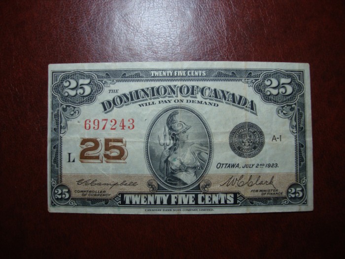 CANADA 25 CENTS 1923