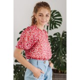 Bluza rosie cu maneci bufante